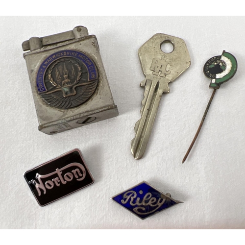 1321 - A small collection of vintage automobilia related items to include 3 enamel pin badges. Lot comprise... 