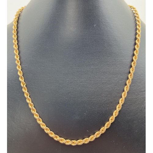 1079 - A 9ct gold 10 inch rope chain necklace with spring ring clasp. Hallmarks to clasp and fixings. Total... 