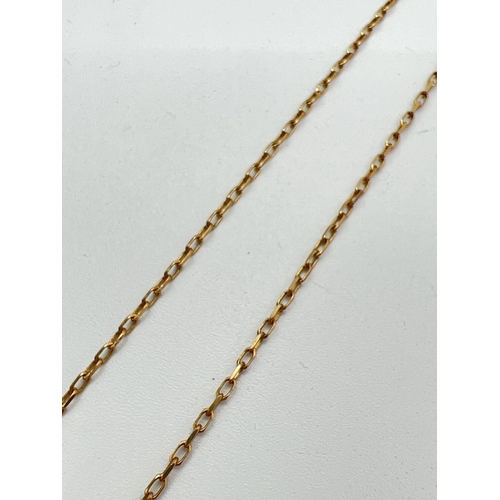 1081 - A 9ct gold 16 inch fine belcher chain necklace with lobster style clasp. Gold marks to clasp and fix... 