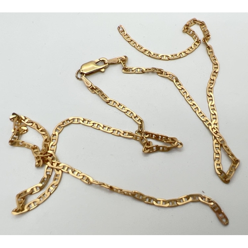 1088 - A 9ct gold mariners chain necklace with lobster clasp - for repair or scrap. Gold marks to clasp and... 