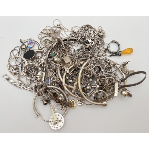 1118 - A quantity of scrap silver and white metal jewellery in varying conditions. Some stone set. Hallmark... 