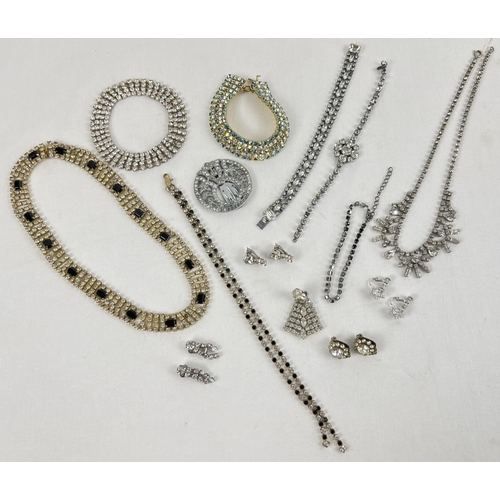 1132 - A collection of vintage diamante jewellery in varying styles and conditions. To include clip on earr... 