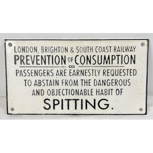 1238 - A London, Brighton & South Coast Railway painted cast metal 'spitting' wall plaque. Approx. 16cm x 3... 