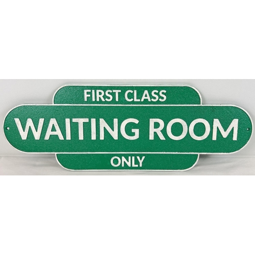 1241 - A green & white painted cast iron First Class Waiting Room Railway sign. Approx. 21cm x 59.5cm.