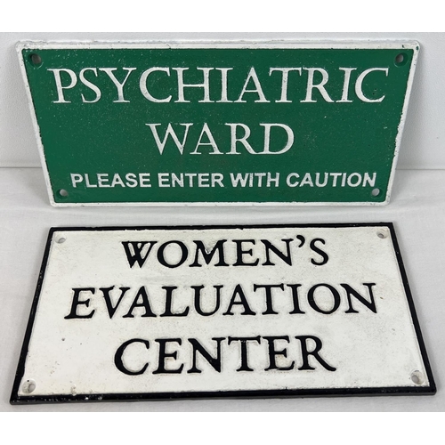 1248 - 2 painted cast iron wall plaques with holes for fixing. Women's Evaluation Center and Psychiatric Wa... 