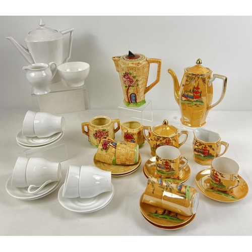 1271 - 3 assorted vintage ceramic coffee sets. A 6 setting white ceramic coffee set, a 4 setting vintage Kl... 