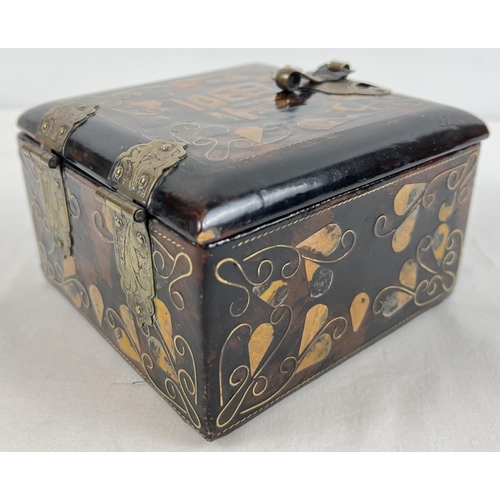 1289 - A vintage Chinese lacquer box with complete with decorative brass butterfly shaped box lock. Box wit... 