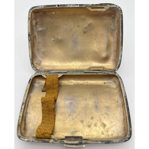 1212 - A Victorian silver curve backed cigarette case with gilt lined interior. Hinge in good order and sna... 