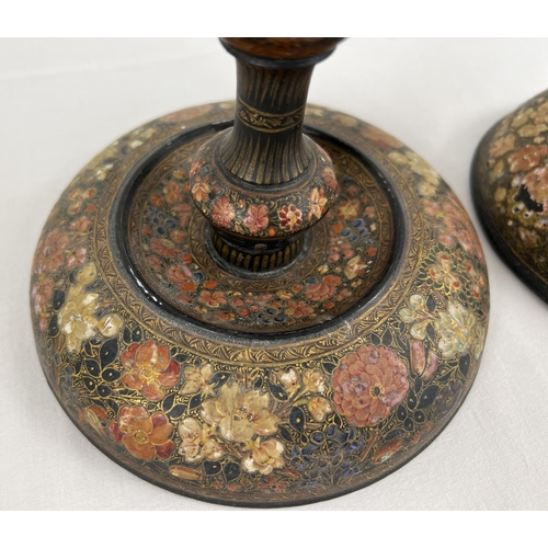 1350 - An early 20th Century turned wooden Kashmiri candlestick holder and table lamp stand in the style of... 