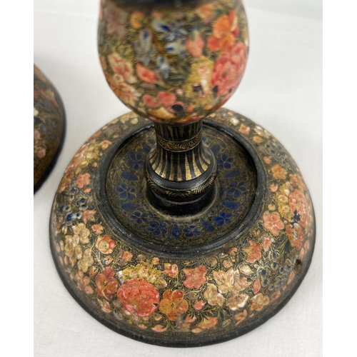 1350 - An early 20th Century turned wooden Kashmiri candlestick holder and table lamp stand in the style of... 