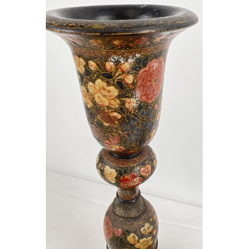 1350 - An early 20th Century turned wooden Kashmiri candlestick holder and table lamp stand in the style of... 