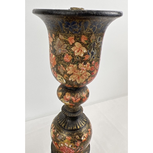 1350 - An early 20th Century turned wooden Kashmiri candlestick holder and table lamp stand in the style of... 