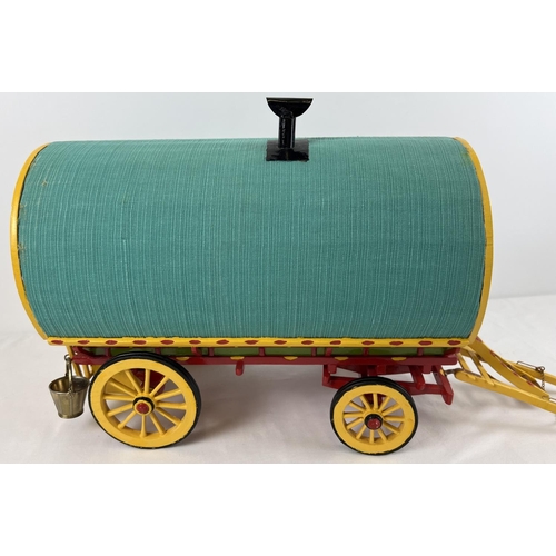 1356 - A painted wooden dome topped model of a Gypsy caravan with hand painted and sticker detail. Green fa... 