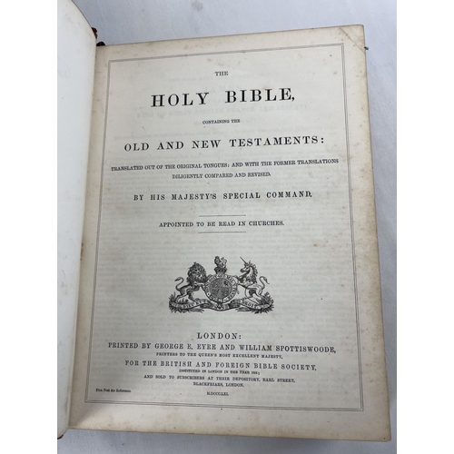 1301 - 2 leather bound antique family bibles. Holy Bible Old and New Testament by George . E. Eyre And Will... 