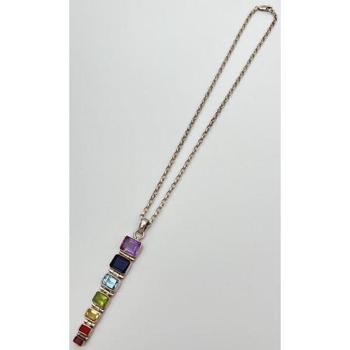 16 - A 925 silver and coloured semi precious stone pendant on a 16