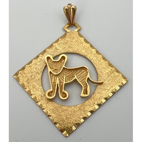 37 - A 9ct yellow gold square shaped pendant by Eurowed featuring a lion cub. Fully hallmarked to reverse... 