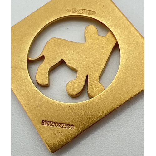 37 - A 9ct yellow gold square shaped pendant by Eurowed featuring a lion cub. Fully hallmarked to reverse... 