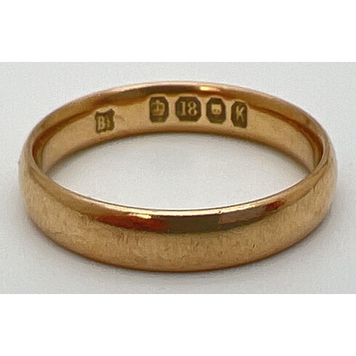 48 - A vintage 18ct gold wedding band ring, fully hallmarked inside band. Weighs approx. 3.9g, band width... 