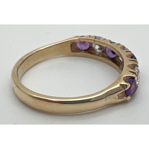 69 - A 9ct yellow gold half eternity ring set with alternating amethyst and clear stones. Stone size appr... 