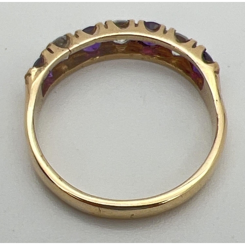 69 - A 9ct yellow gold half eternity ring set with alternating amethyst and clear stones. Stone size appr... 