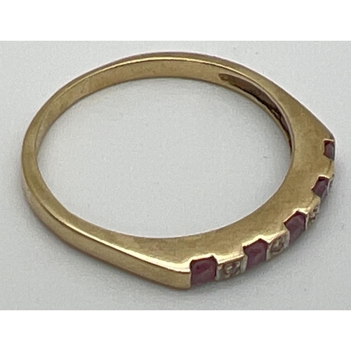 98 - A 9ct gold, pink topaz and diamond eternity ring set with alternating stones. Fully hallmarked insid... 