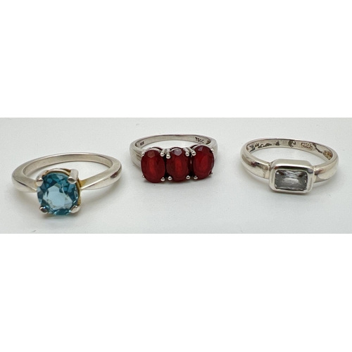 146 - 3 silver stone set rings to include The Genuine Gem Company, all stamped 925 inside band. Sizes N½ a... 