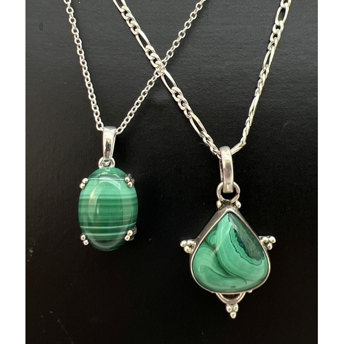 147 - 2 silver and malachite pendants on 18