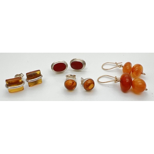 150 - 4 pairs of amber earrings, to include studs and drops. All with butterfly backs.