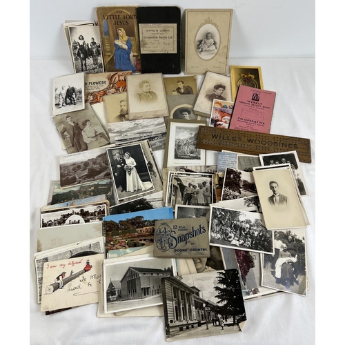 226 - A box of assorted Victorian & vintage postcards and ephemera. To include: Cabinet cards, greetings c... 