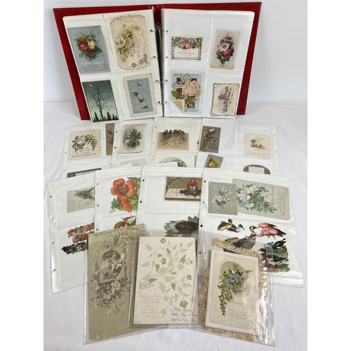 124 - An album containing 150+ late Victorian/Edwardian greetings cards and scraps.