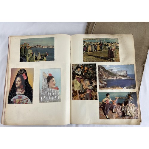 126 - 3 albums of Mid century postcards & ephemera of the overseas travel of a couple (cards stuck in). To... 