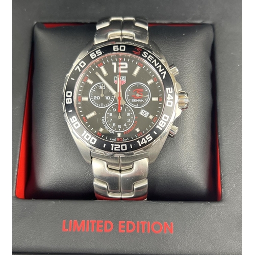1122 - A boxed limited edition TAGheuer "Senna" CAZ1015 WBJ5708 chronograph quartz wristwatch with stainles...
