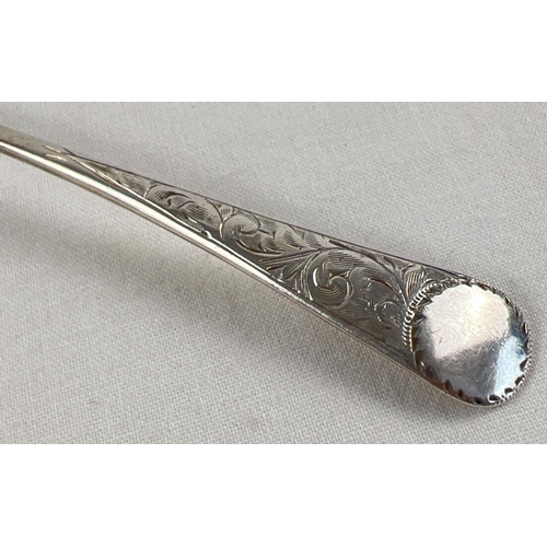 1136 - A set of 6 Edwardian silver teaspoons with decoratively engraved handles of scroll & foliate design.... 