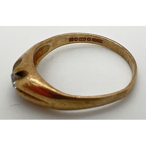 1066 - A vintage 9ct gold gypsy style solitaire ring, set with clear stone. Fully hallmarked inside band. S... 