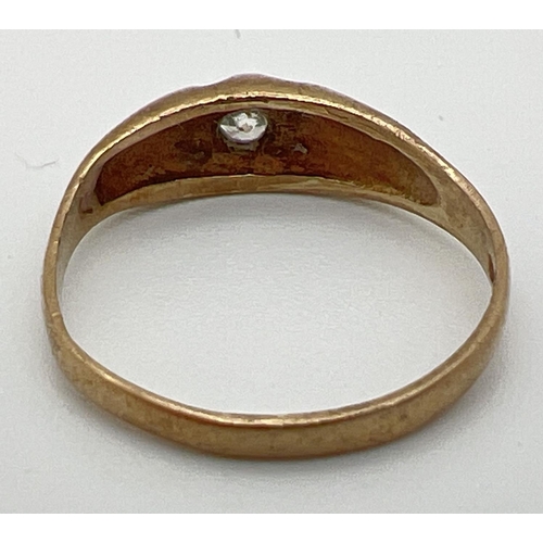 1066 - A vintage 9ct gold gypsy style solitaire ring, set with clear stone. Fully hallmarked inside band. S... 