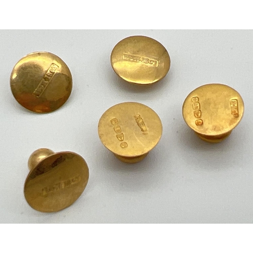 1085 - 5 assorted vintage 18ct gold shirt dress studs. All hallmarked - a set of 3 matching hallmarks (1 wi... 