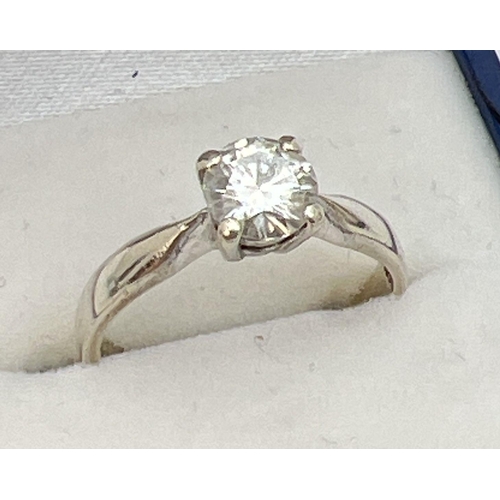 1091 - A 9ct white gold .75ct moissanite solitaire engagement/dress ring. Full hallmarks to inside of band.... 