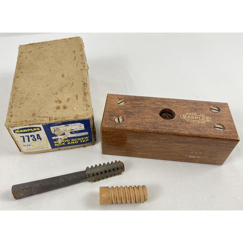 1327 - A vintage W. Marples & Sons No. 7734 Wood screw box and tap. In excellent light used condition. Comp... 