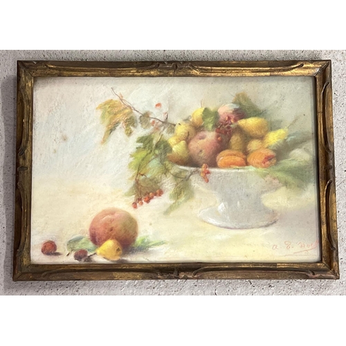 1309 - A gilt framed and glazed pastel still life drawing of a bowl of fruit by A.E. Noel. Signature to bot... 