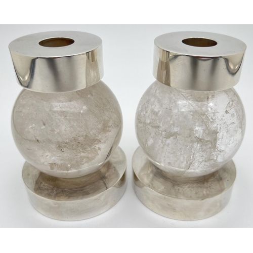 1138 - A pair of Paul Belvoir silver and rock crystal candlesticks, fully hallmarked to underside. London 1... 