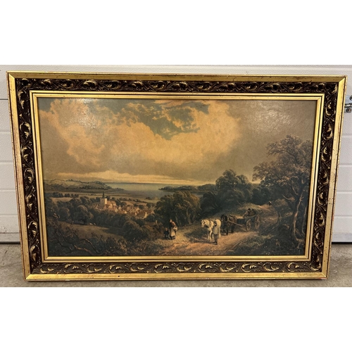 1315 - A large gilt framed print of a rural scene. Frame size approx. 76cm x 115cm.