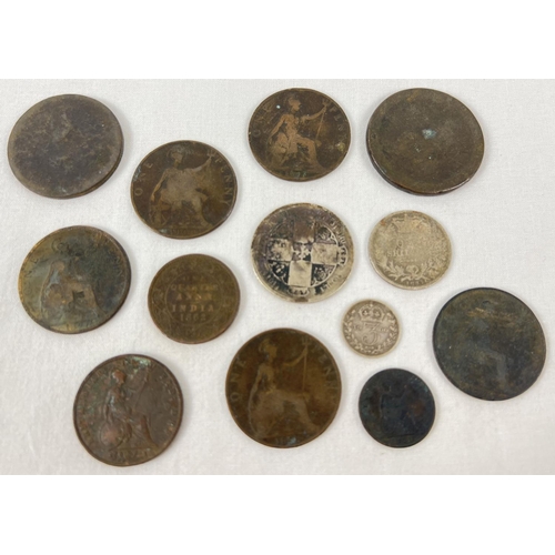 27 - A small collection of Georgian and Victorian coins, in varying conditions. To include cartwheel penn... 