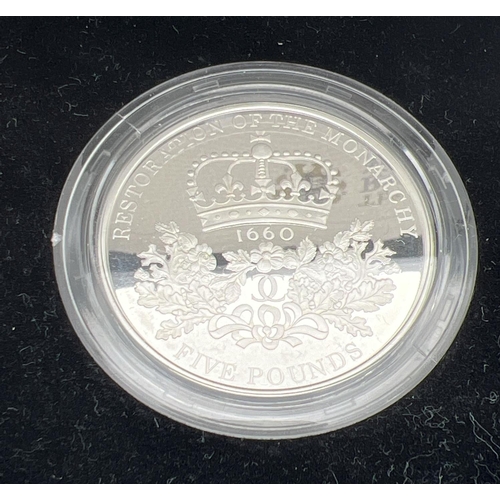 53 - A boxed limited edition 2010 Restoration of the Monarchy £5 silver proof coin by The Royal Mint. Com... 