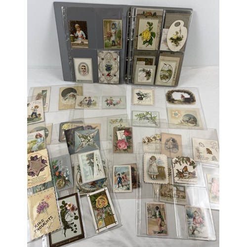 162 - An album containing 88 assorted Victorian & Edwardian greetings cards. In varying styles, sizes and ... 