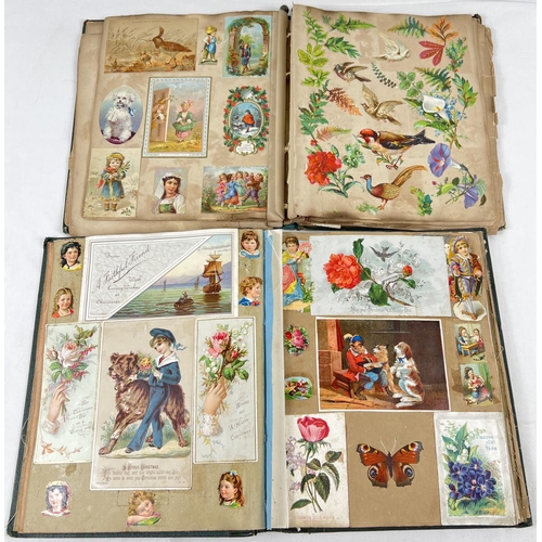 164 - 2 early 20th century green coloured scraps albums containing a quantity of assorted scraps and greet...