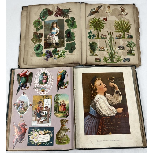 164 - 2 early 20th century green coloured scraps albums containing a quantity of assorted scraps and greet... 