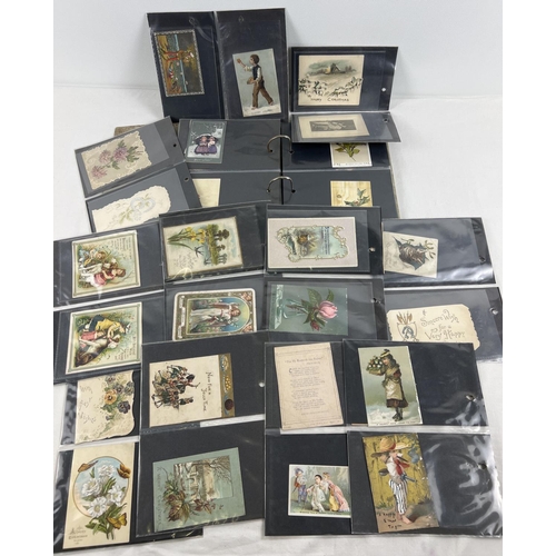 172 - A small album containing 113 assorted Victorian & Edwardian greetings cards. To include Christmas, N... 