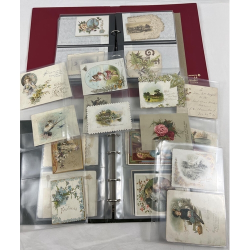 174 - 2 albums containing over 100 assorted Victorian & Edwardian greetings cards. In varying styles and s... 