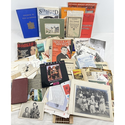 176 - A box of assorted vintage ephemera, to include magazines, pamphlets, advertising, photographs and ti... 