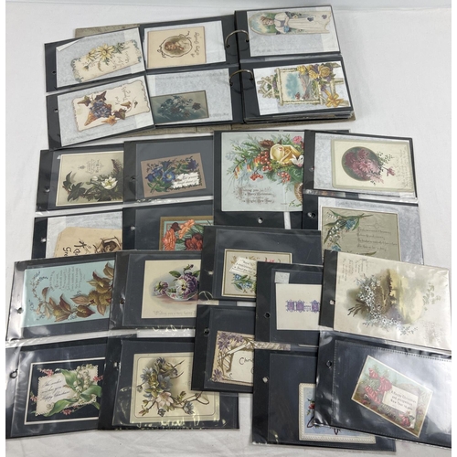 178 - An album containing over 100 assorted Victorian & Edwardian greetings cards. All displayed in plasti... 